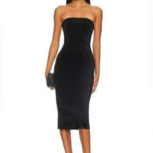 Amanda Uprichard Black Strapless Midi Dress